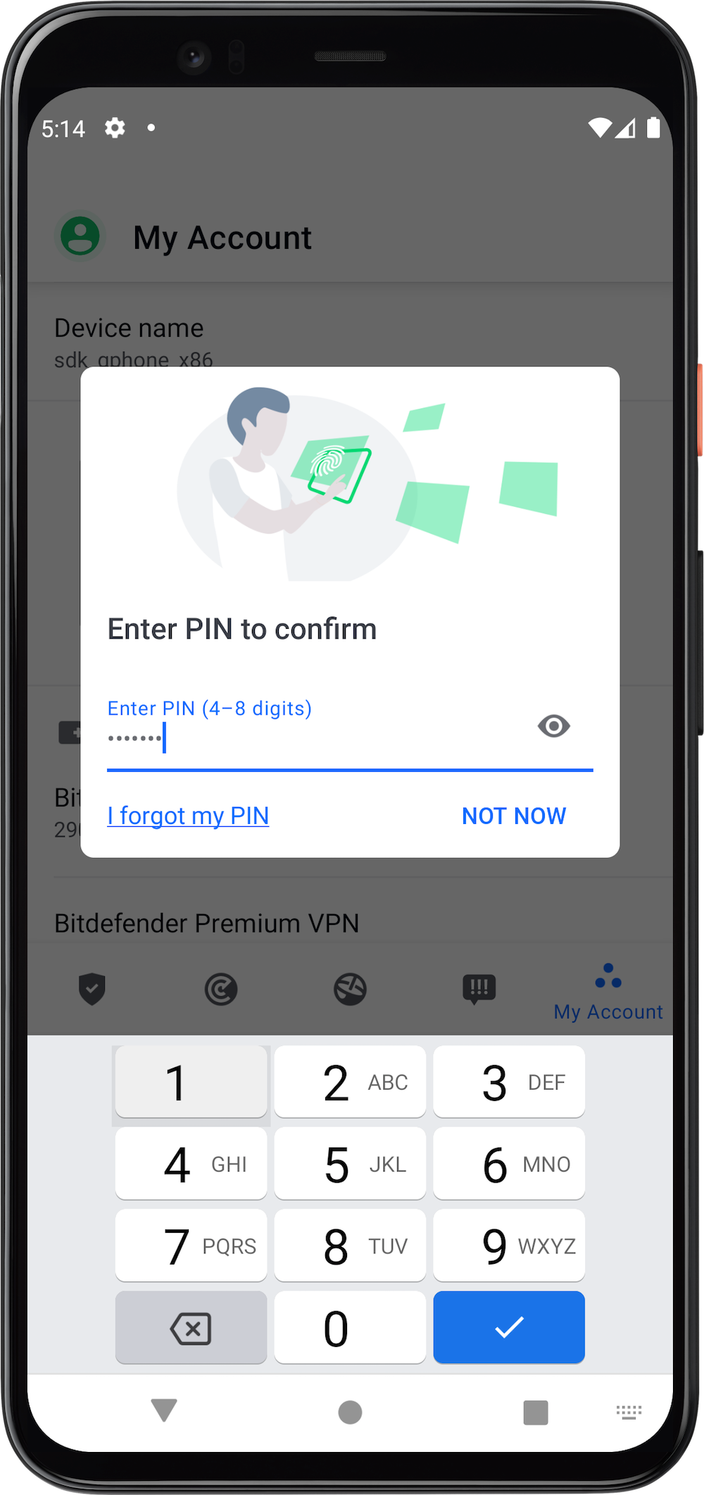 Enter the PIN to uninstall Bitdefender for Android