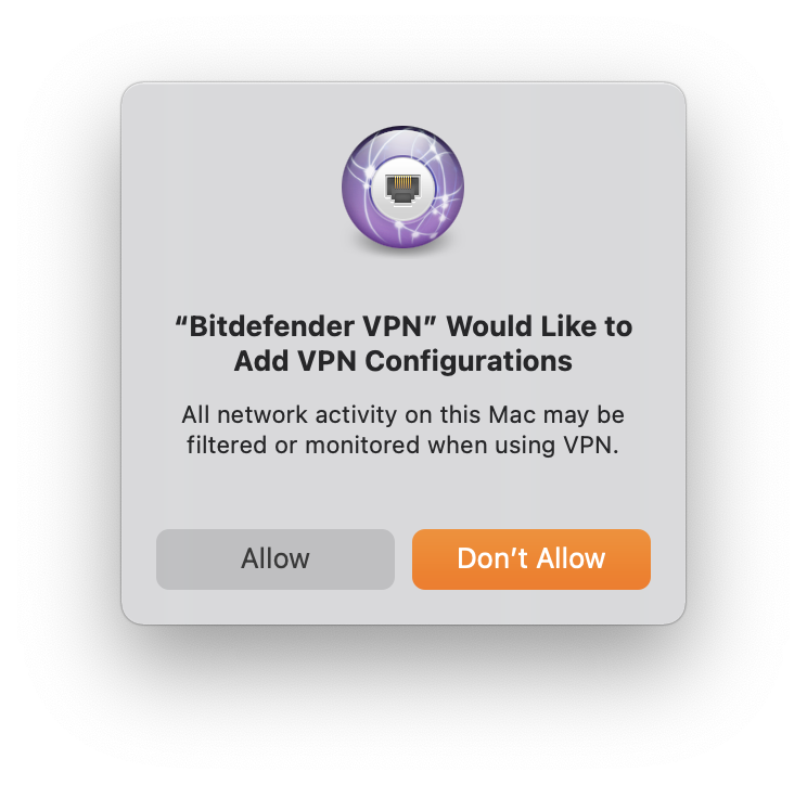 Bitdefender VPN for Mac - Bitdefender VPN would like to Add VPN Configurations