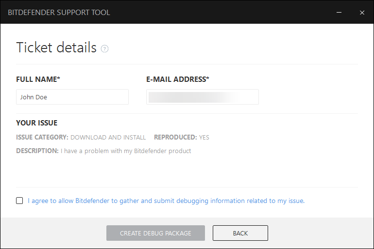 Generate a support tool log when Bitdefender is installed 4