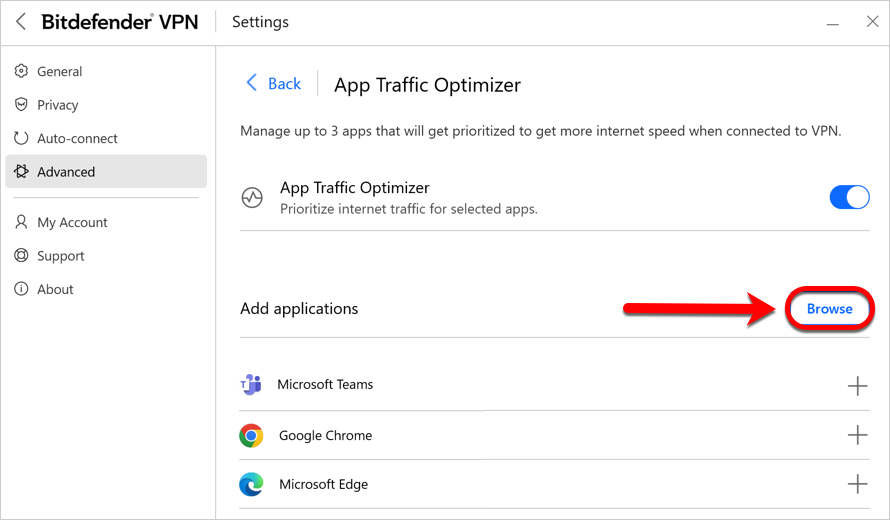 Add applications to App Traffic Optimizer