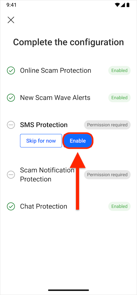 短信保护 - 设置Scam Copilot Android