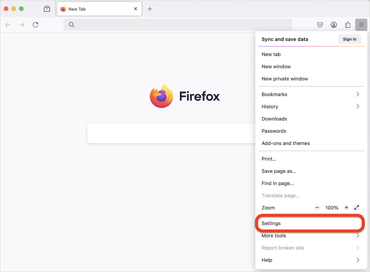 Firefox 功能表