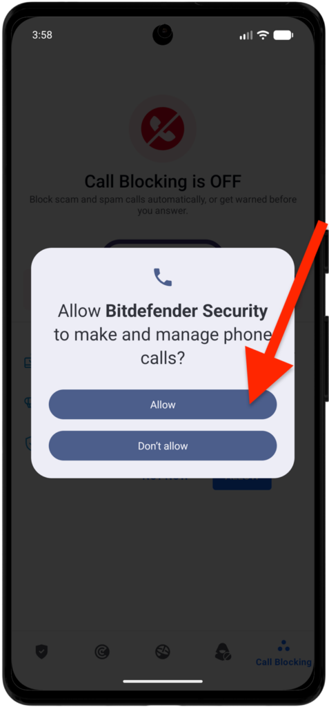 允許 Bitdefender Security 撥打及管理電話