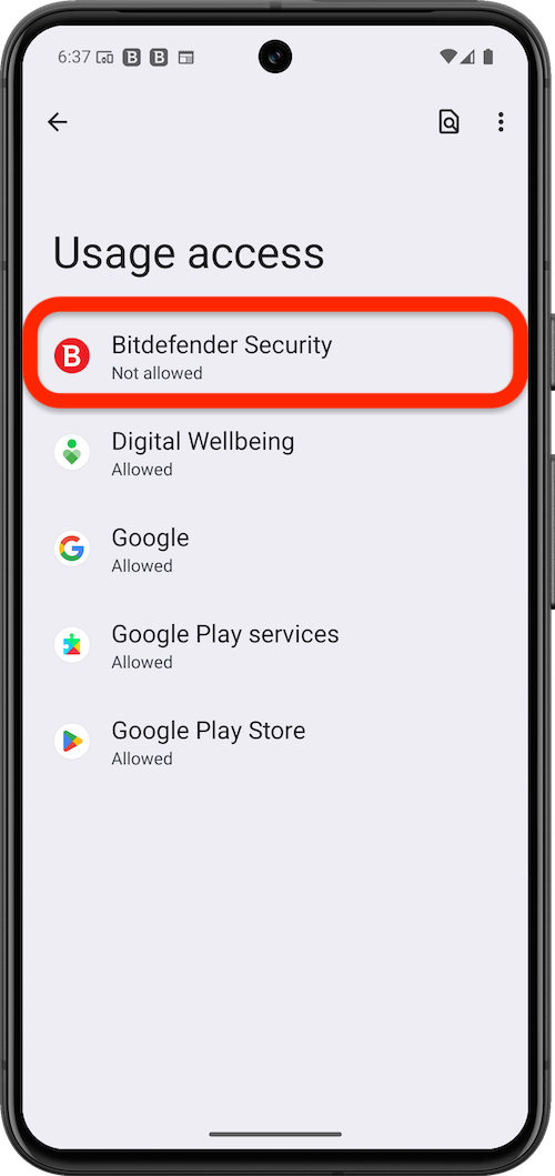 使用權限 > Bitdefender 安全性