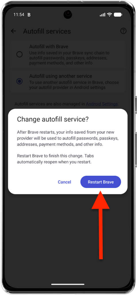 重新啟動 Brave 瀏覽器