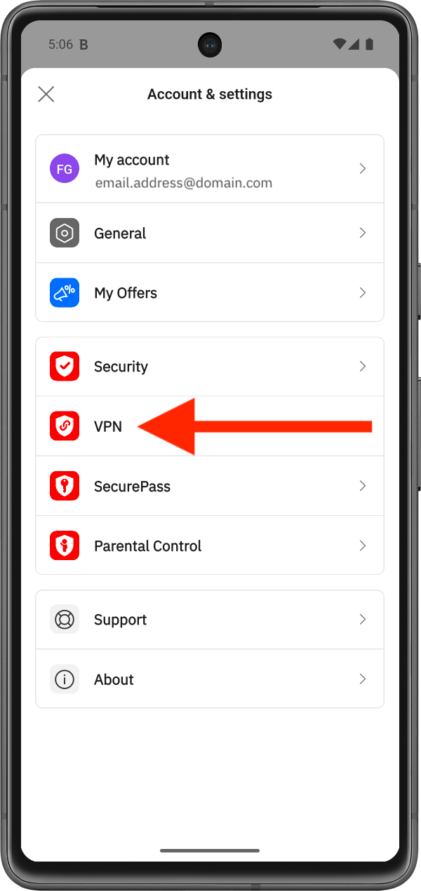 如何在 Android 版的 Bitdefender Hub 中存取 VPN 設定