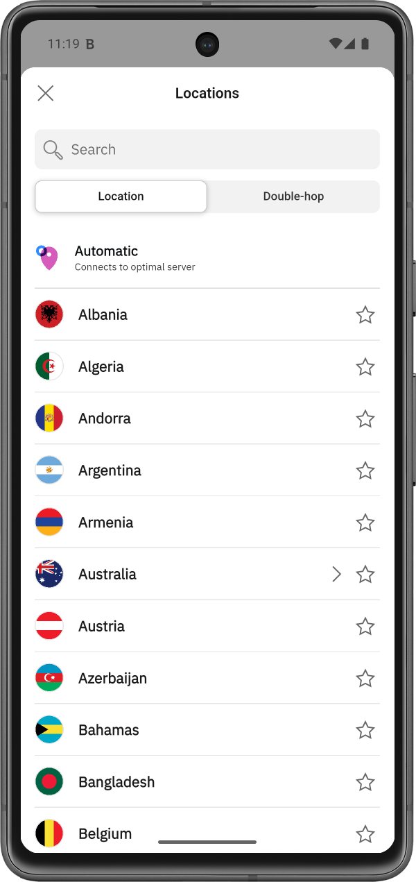 使用「位置」面板變更 VPN 位置