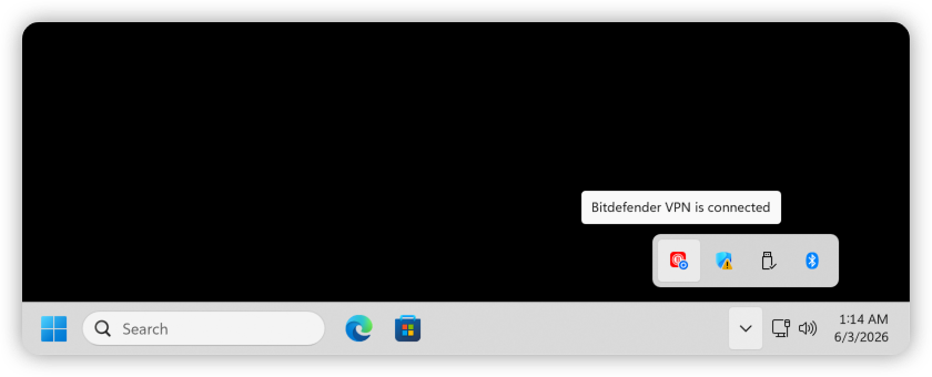 Bitdefender VPN 已連線