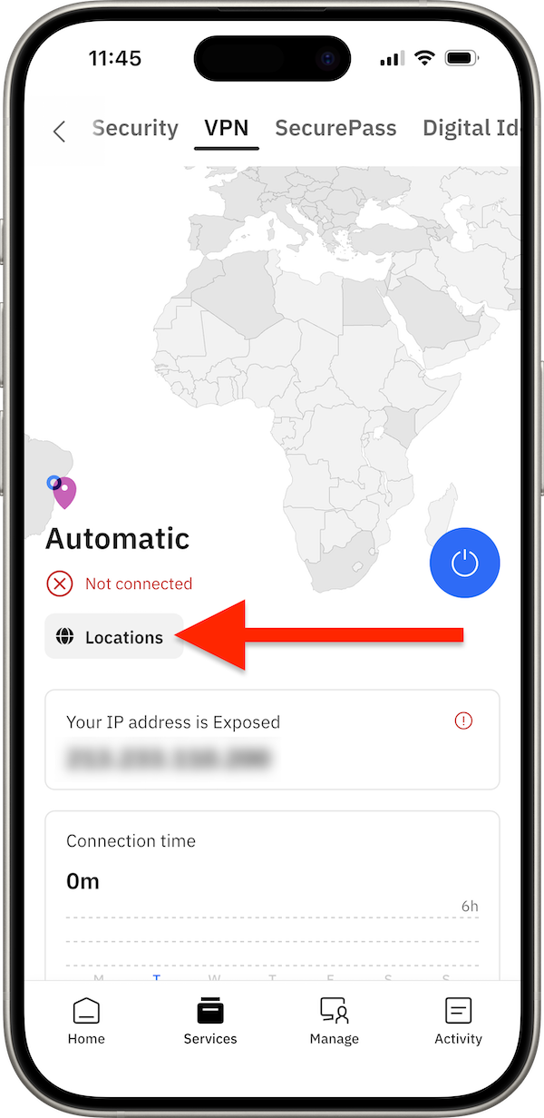 「VPN 位置」按鈕